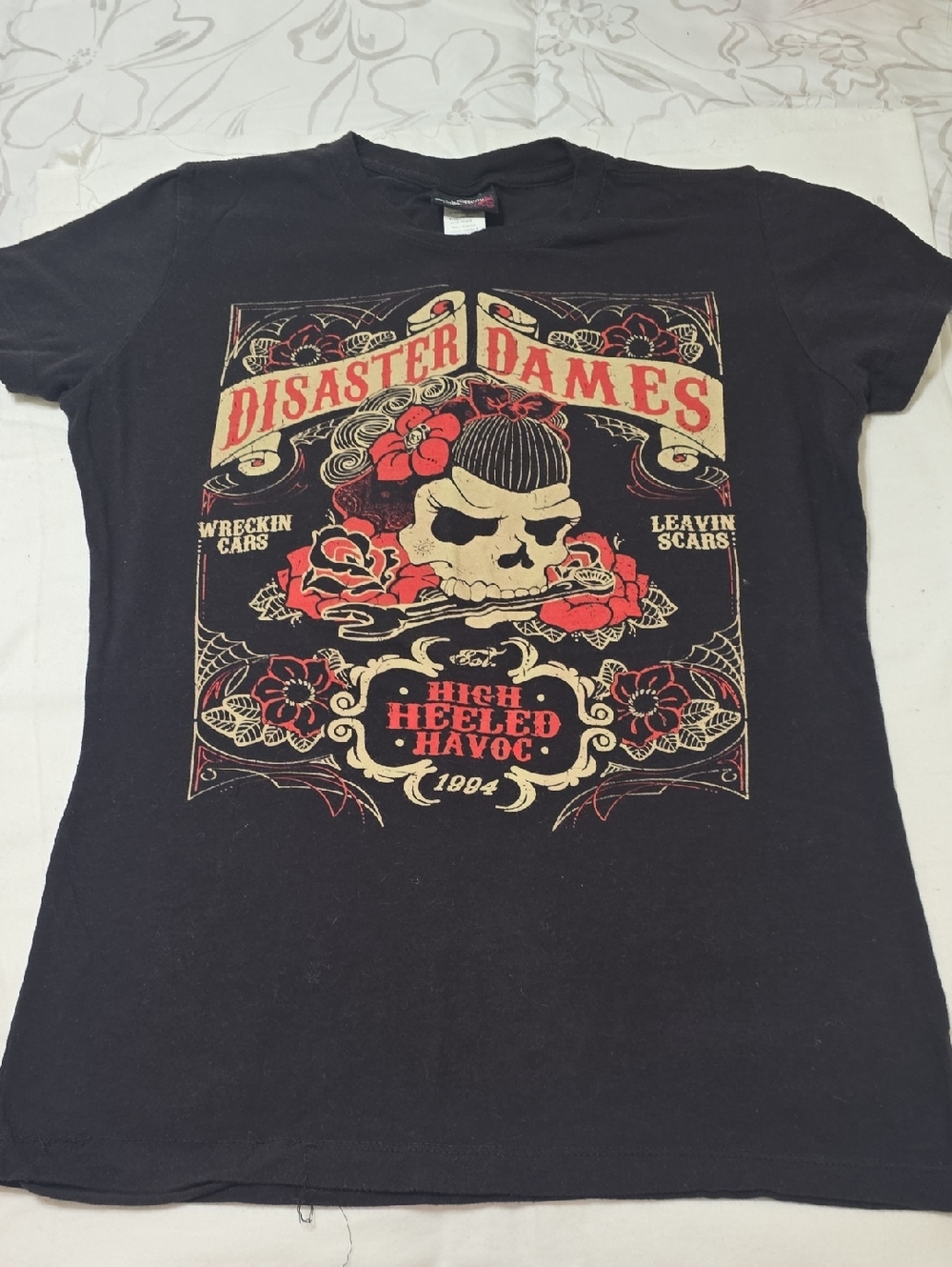 RockSteady Black Tee with Red and Cream Skull Graphic